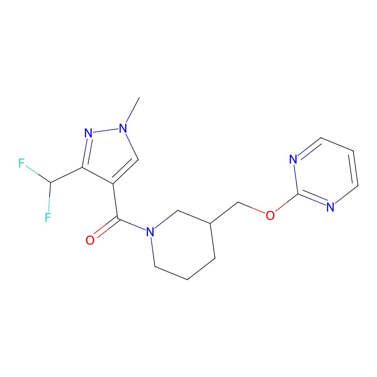 2-({1-[3-(difluoromethyl)-1-methyl-1H-pyrazole-4-carbonyl]piperidin-3-yl}methoxy)pyrimidine molecular structure, CAS 2380056-19-7