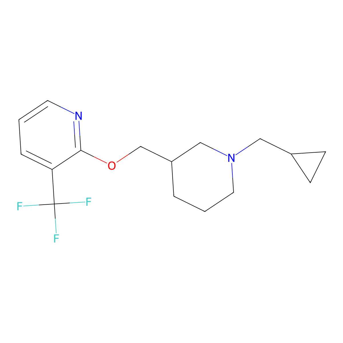 2-{[1-(Cyclopropylmethyl)piperidin-3-yl]methoxy}-3-(trifluoromethyl)pyridine molecular structure, CAS 2380056-23-3