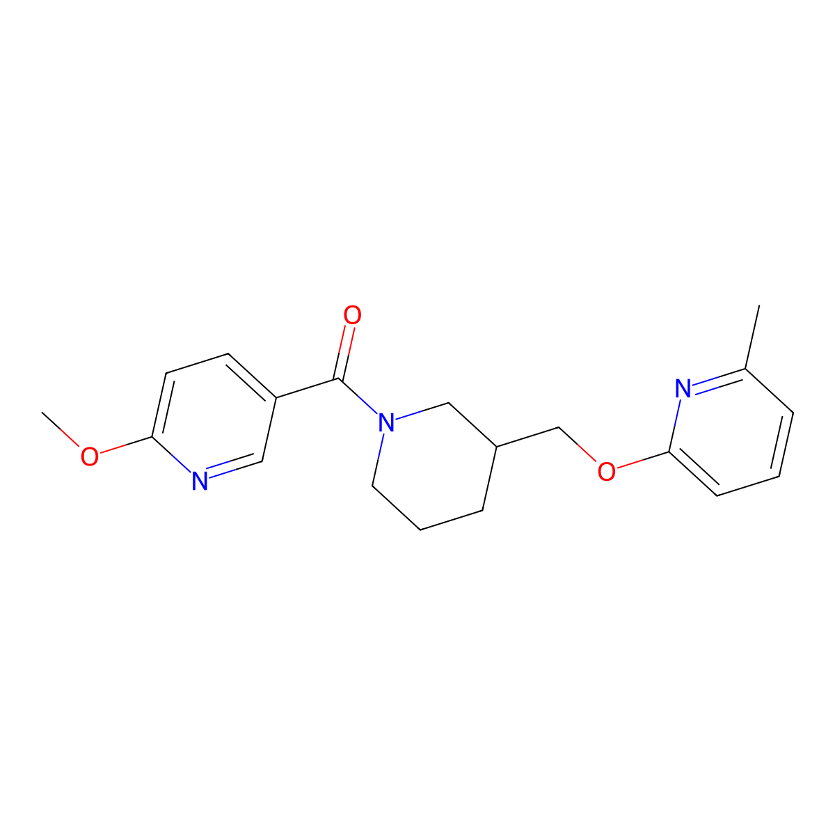 2-Methoxy-5-(3-{[(6-methylpyridin-2-yl)oxy]methyl}piperidine-1-carbonyl)pyridine molecular structure, CAS 2380056-29-9