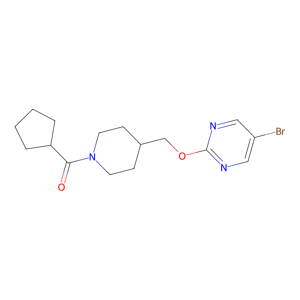 5-Bromo-2-[(1-cyclopentanecarbonylpiperidin-4-yl)methoxy]pyrimidine molecular structure, CAS 2380056-31-3