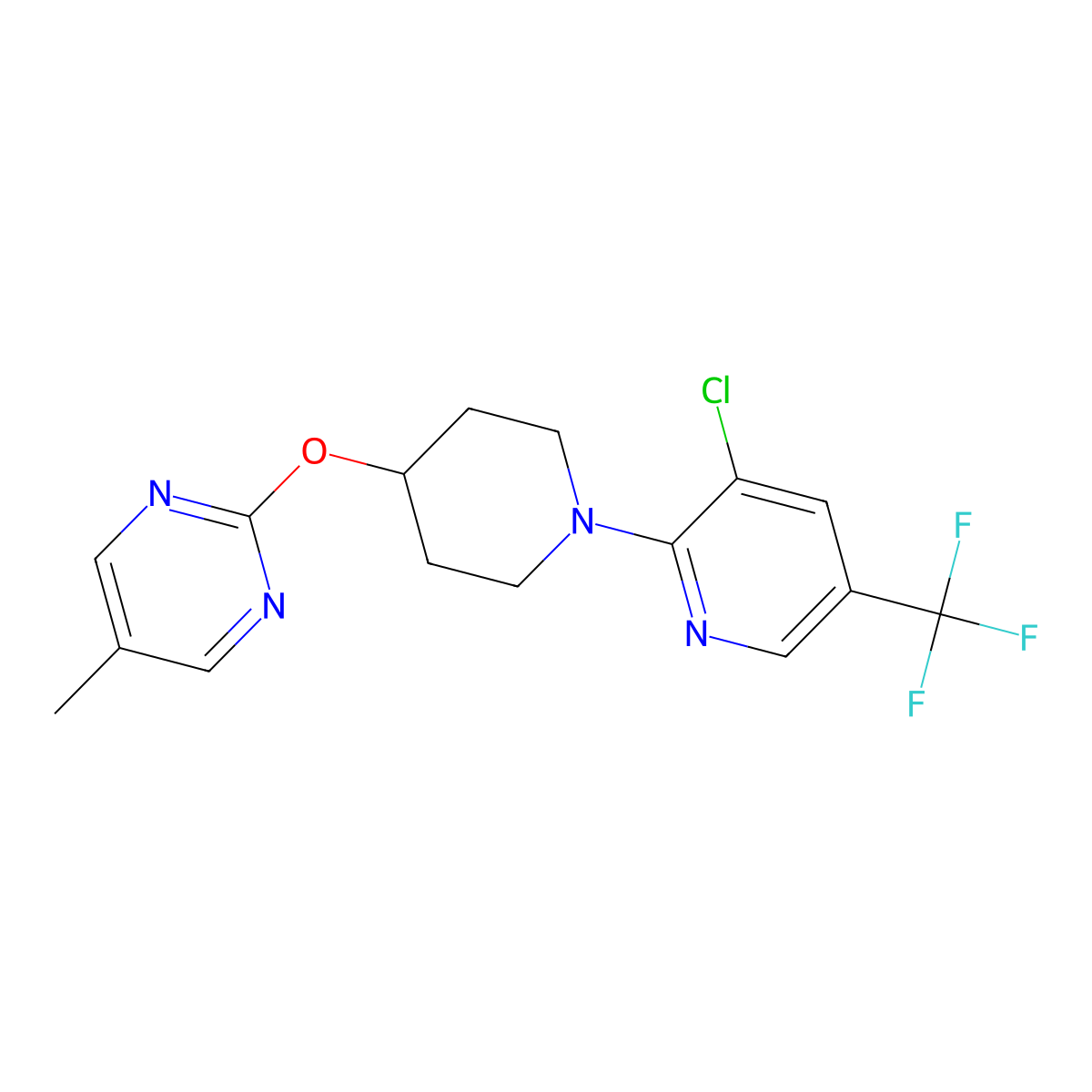 2-({1-[3-Chloro-5-(trifluoromethyl)pyridin-2-yl]piperidin-4-yl}oxy)-5-methylpyrimidine molecular structure, CAS 2380056-33-5