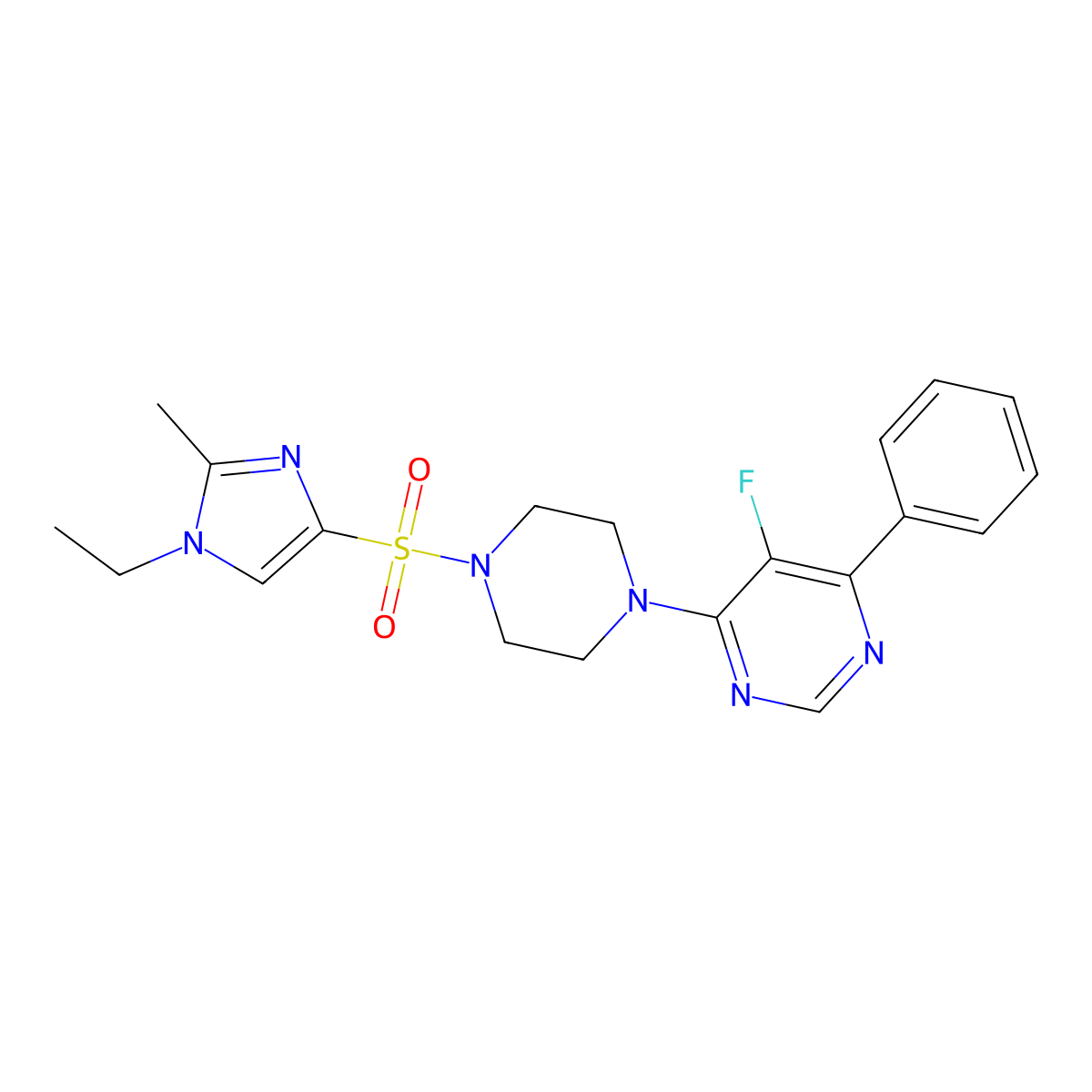 4-{4-[(1-ethyl-2-methyl-1H-imidazol-4-yl)sulfonyl]piperazin-1-yl}-5-fluoro-6-phenylpyrimidine molecular structure, CAS 2380056-41-5