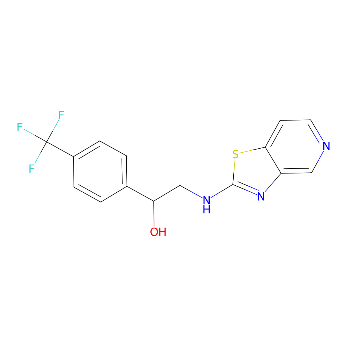 2-({[1,3]Thiazolo[4,5-c]pyridin-2-yl}amino)-1-[4-(trifluoromethyl)phenyl]ethan-1-ol molecular structure, CAS 2380056-51-7