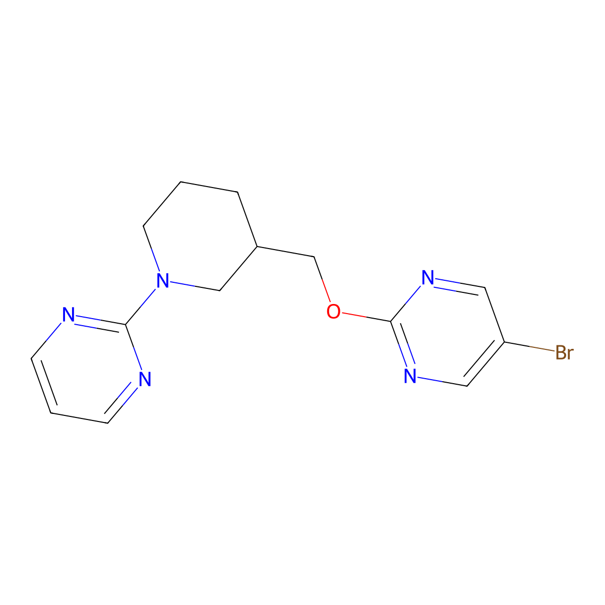 2-(3-{[(5-Bromopyrimidin-2-yl)oxy]methyl}piperidin-1-yl)pyrimidine molecular structure, CAS 2380056-59-5