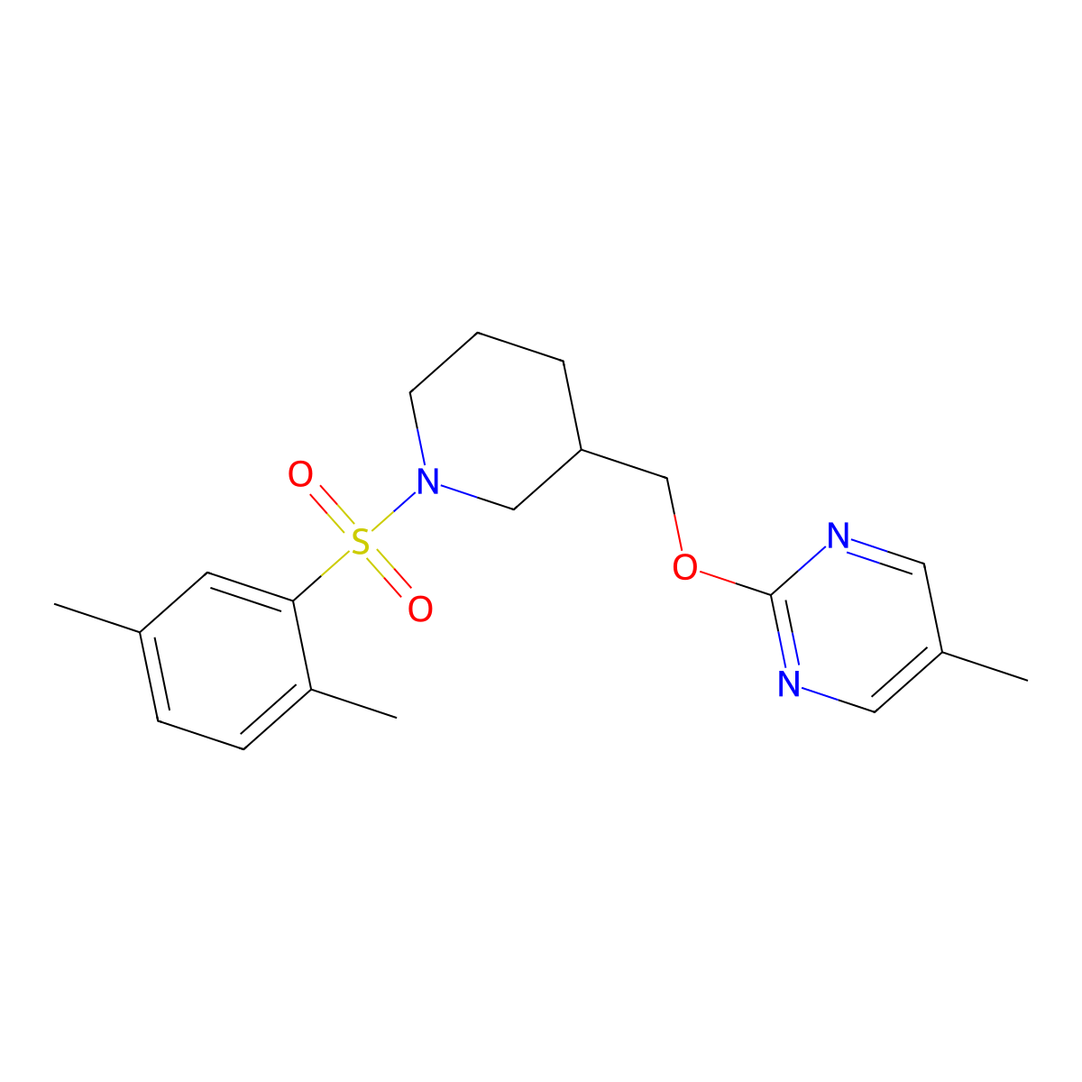 2-{[1-(2,5-Dimethylbenzenesulfonyl)piperidin-3-yl]methoxy}-5-methylpyrimidine molecular structure, CAS 2380056-61-9