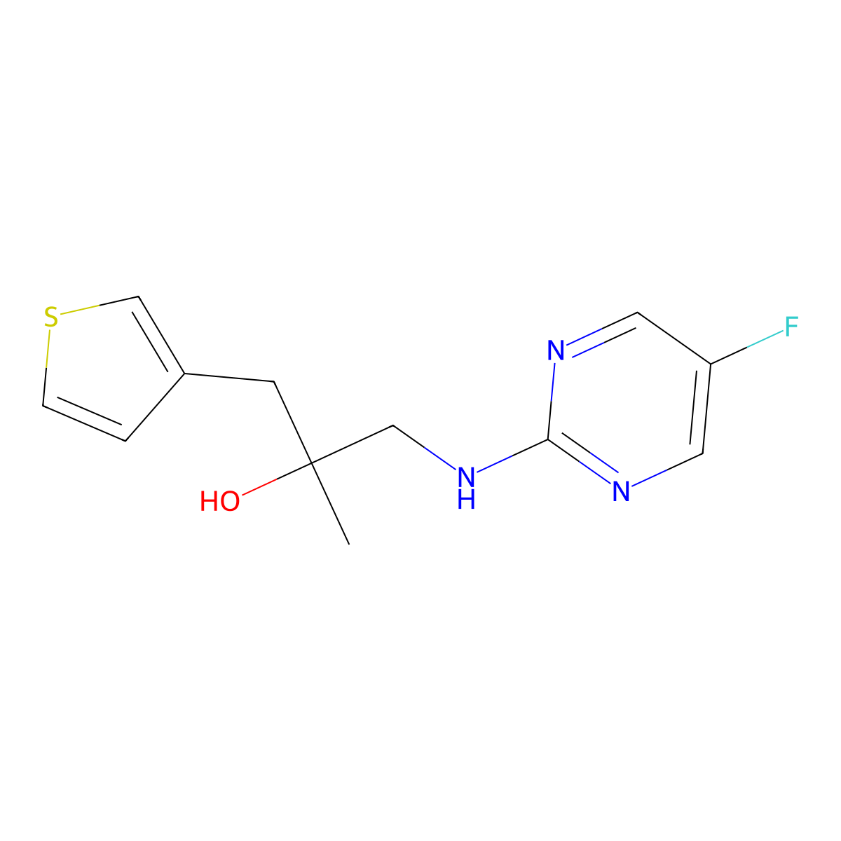 1-[(5-Fluoropyrimidin-2-yl)amino]-2-methyl-3-(thiophen-3-yl)propan-2-ol molecular structure, CAS 2380056-66-4