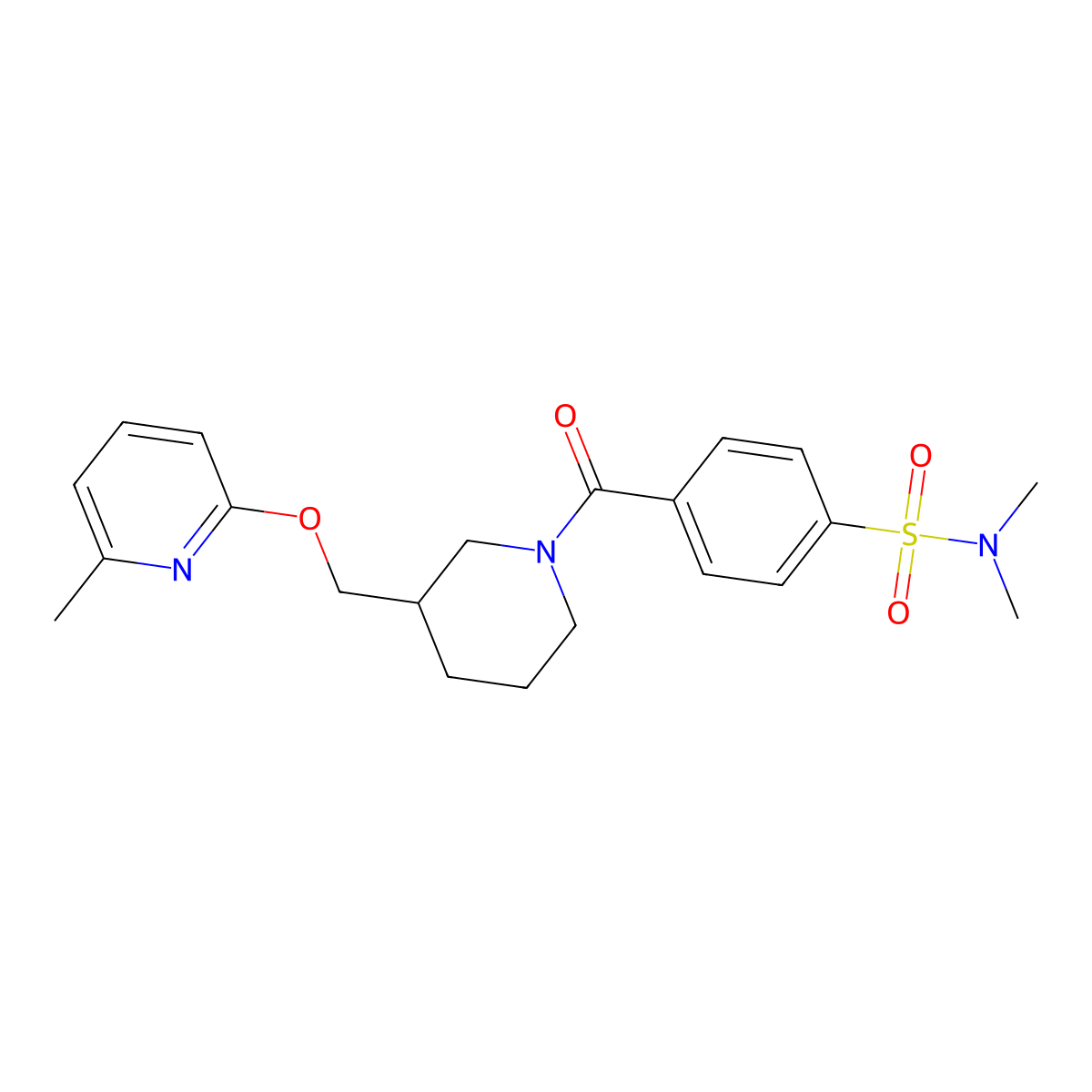 N,N-dimethyl-4-(3-{[(6-methylpyridin-2-yl)oxy]methyl}piperidine-1-carbonyl)benzene-1-sulfonamide molecular structure, CAS 2380056-76-6