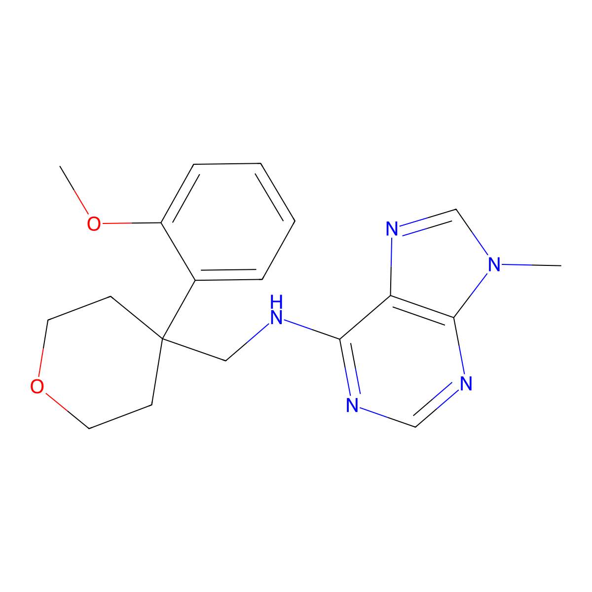 N-{[4-(2-methoxyphenyl)oxan-4-yl]methyl}-9-methyl-9H-purin-6-amine molecular structure, CAS 2380056-80-2