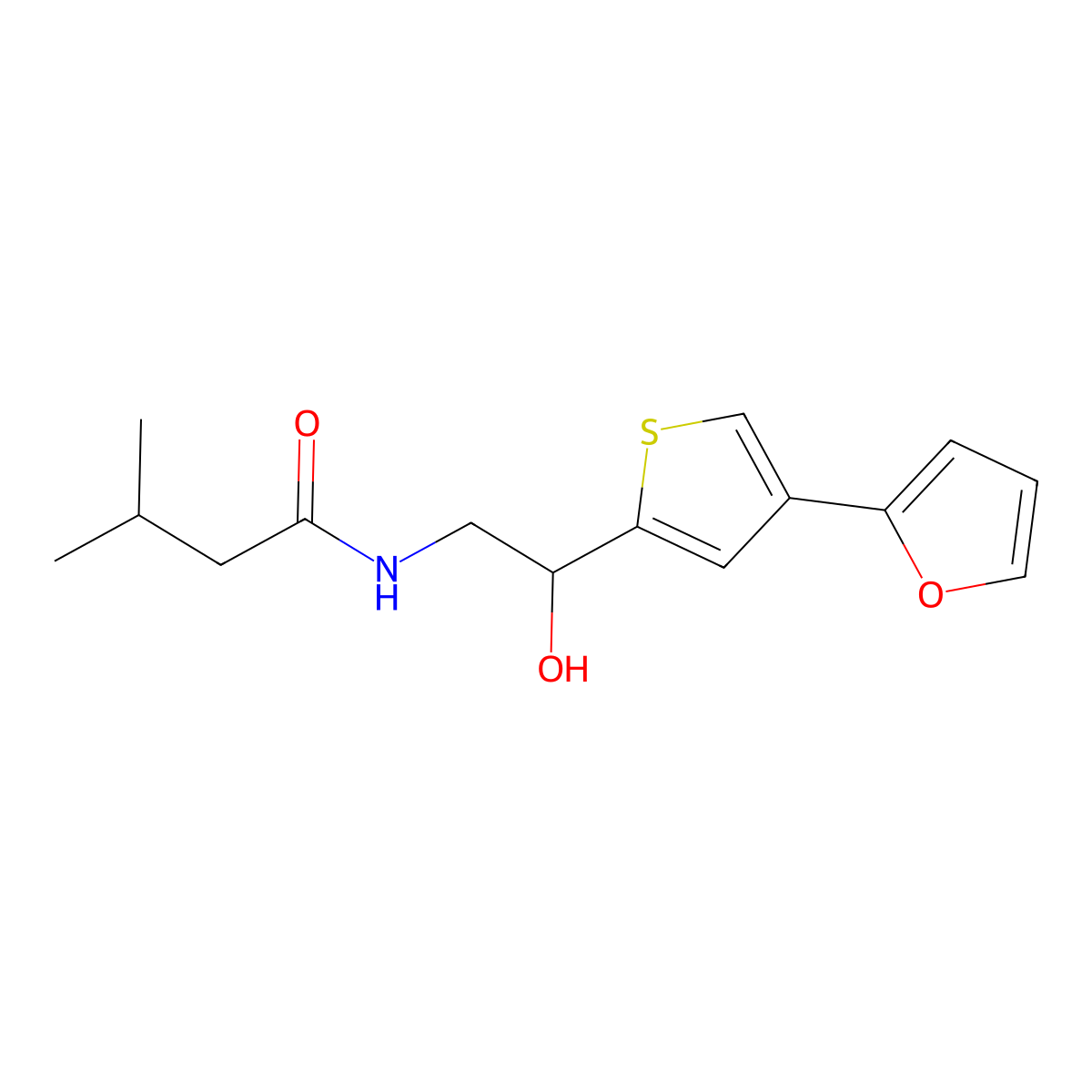 N-{2-[4-(furan-2-yl)thiophen-2-yl]-2-hydroxyethyl}-3-methylbutanamide molecular structure, CAS 2380056-86-8