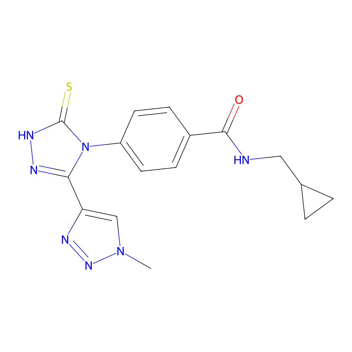 N-(cyclopropylmethyl)-4-[3-(1-methyl-1H-1,2,3-triazol-4-yl)-5-sulfanylidene-4,5-dihydro-1H-1,2,4-triazol-4-yl]benzamide molecular structure, CAS 2380056-90-4