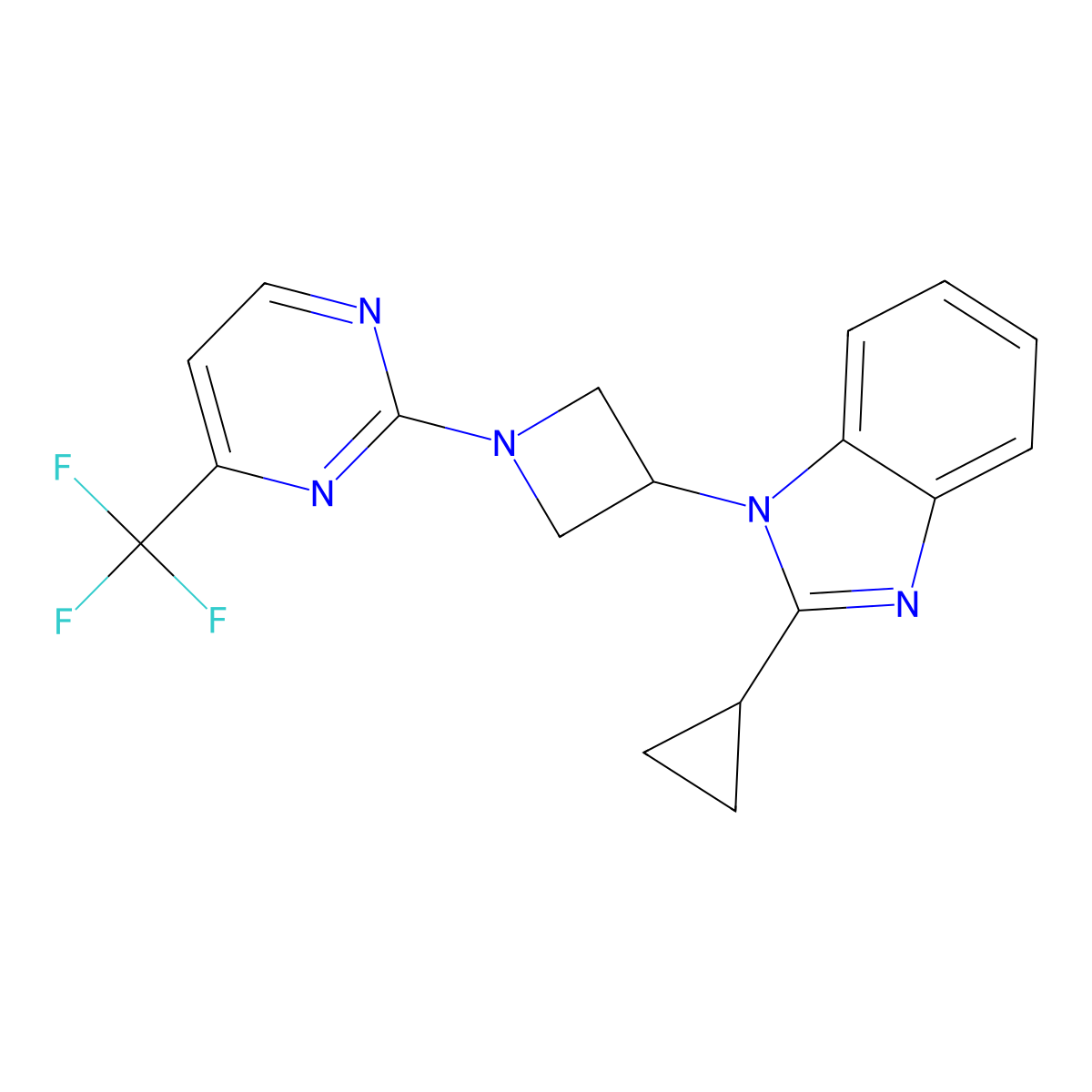 2-cyclopropyl-1-{1-[4-(trifluoromethyl)pyrimidin-2-yl]azetidin-3-yl}-1H-1,3-benzodiazole molecular structure, CAS 2380056-92-6