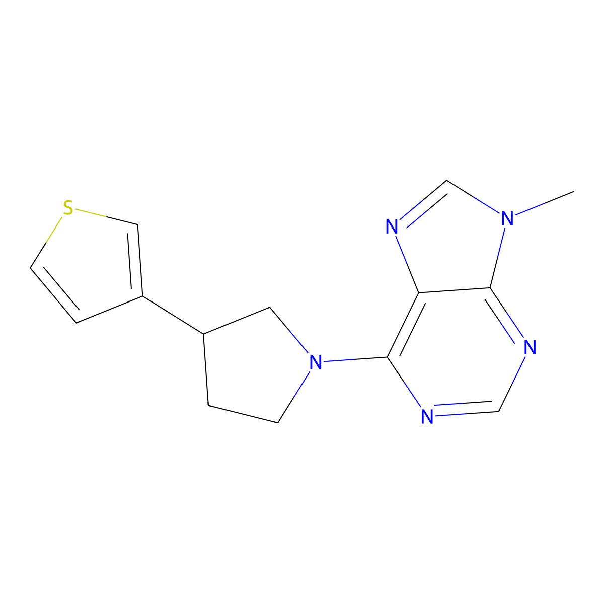 9-methyl-6-[3-(thiophen-3-yl)pyrrolidin-1-yl]-9H-purine molecular structure, CAS 2380056-97-1