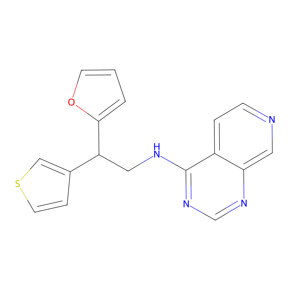 N-[2-(furan-2-yl)-2-(thiophen-3-yl)ethyl]pyrido[3,4-d]pyrimidin-4-amine molecular structure, CAS 2380057-02-1