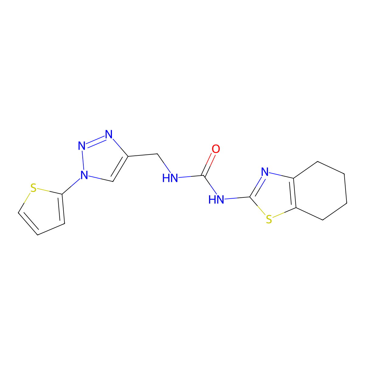 1-(4,5,6,7-Tetrahydro-1,3-benzothiazol-2-yl)-3-[(1-thiophen-2-yltriazol-4-yl)methyl]urea molecular structure, CAS 2380057-05-4