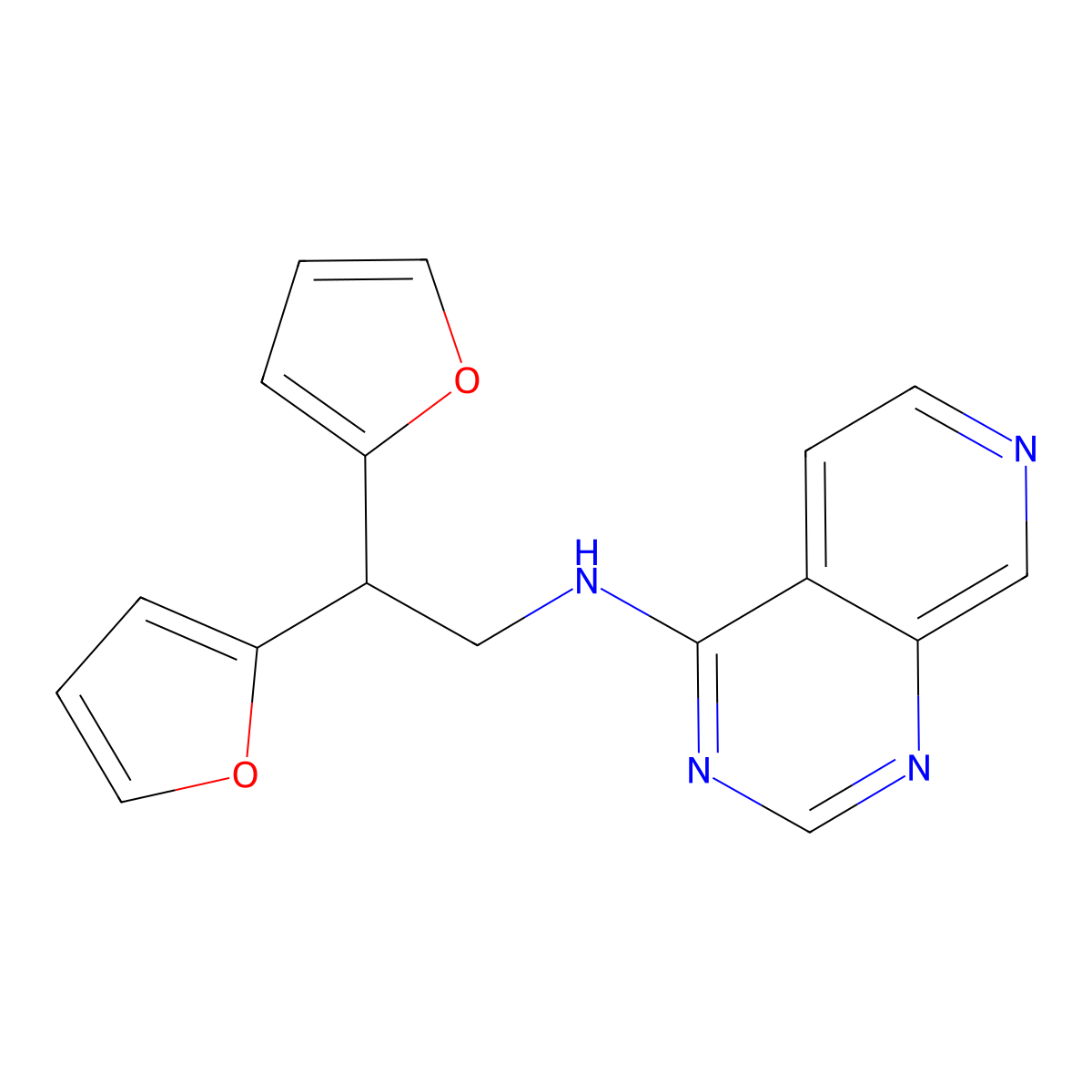 N-[2,2-Bis(furan-2-yl)ethyl]pyrido[3,4-d]pyrimidin-4-amine molecular structure, CAS 2380057-08-7