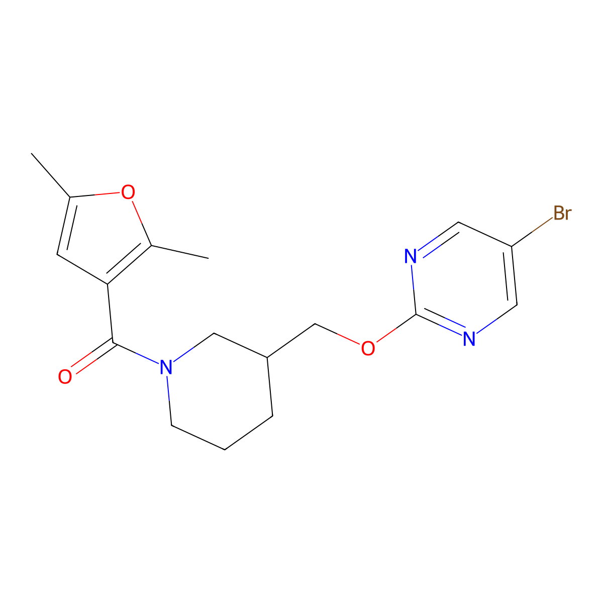 5-Bromo-2-{[1-(2,5-dimethylfuran-3-carbonyl)piperidin-3-yl]methoxy}pyrimidine molecular structure, CAS 2380057-14-5
