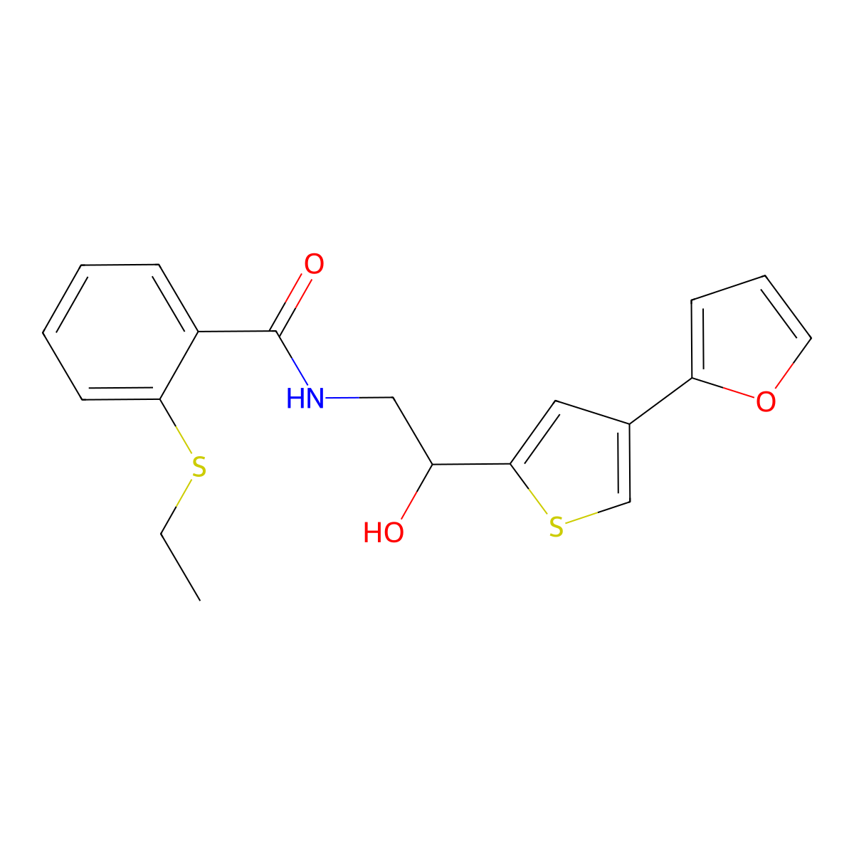 2-(ethylsulfanyl)-N-{2-[4-(furan-2-yl)thiophen-2-yl]-2-hydroxyethyl}benzamide molecular structure, CAS 2380057-19-0