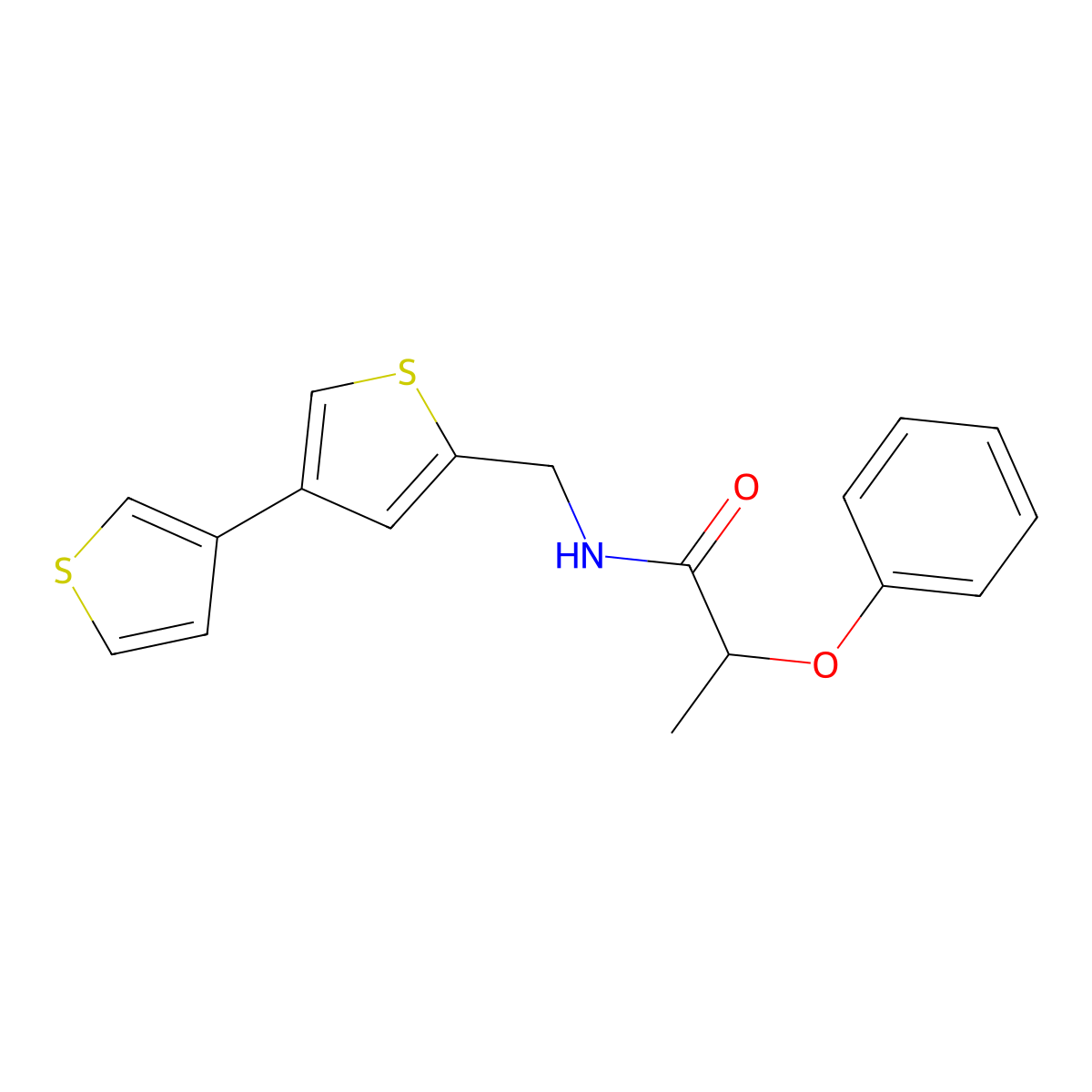 N-({[3,3'-bithiophene]-5-yl}methyl)-2-phenoxypropanamide molecular structure, CAS 2380057-23-6