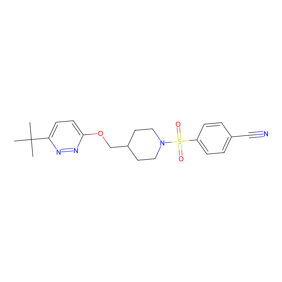 4-[(4-{[(6-Tert-butylpyridazin-3-yl)oxy]methyl}piperidin-1-yl)sulfonyl]benzonitrile molecular structure, CAS 2380057-40-7