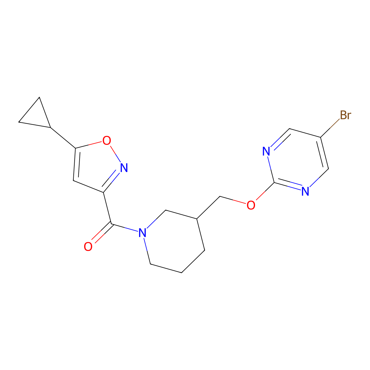 5-Bromo-2-{[1-(5-cyclopropyl-1,2-oxazole-3-carbonyl)piperidin-3-yl]methoxy}pyrimidine molecular structure, CAS 2380057-41-8