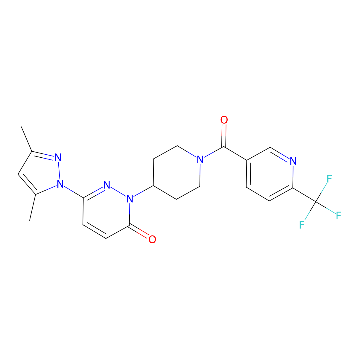 6-(3,5-dimethyl-1H-pyrazol-1-yl)-2-{1-[6-(trifluoromethyl)pyridine-3-carbonyl]piperidin-4-yl}-2,3-dihydropyridazin-3-one molecular structure, CAS 2380057-43-0
