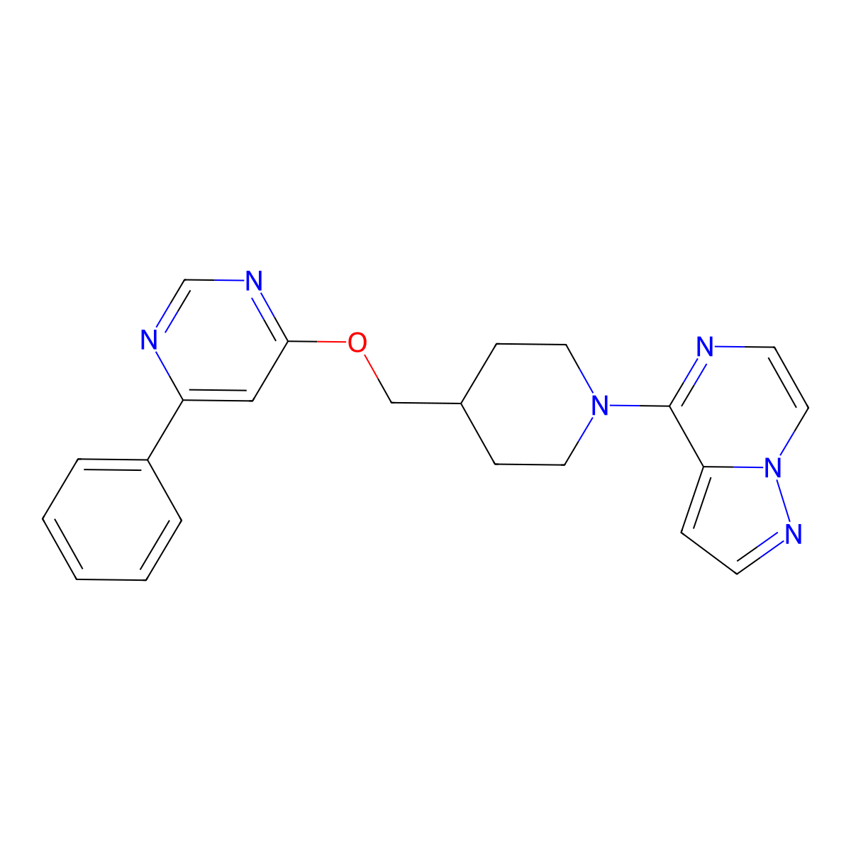 4-Phenyl-6-[(1-{pyrazolo[1,5-a]pyrazin-4-yl}piperidin-4-yl)methoxy]pyrimidine molecular structure, CAS 2380057-53-2
