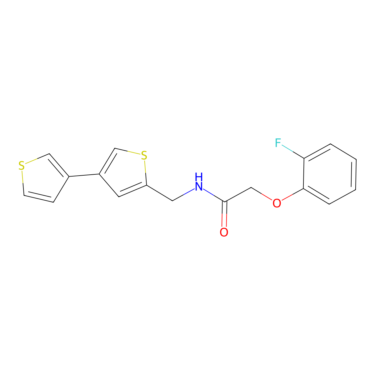 N-({[3,3'-bithiophene]-5-yl}methyl)-2-(2-fluorophenoxy)acetamide molecular structure, CAS 2380057-58-7