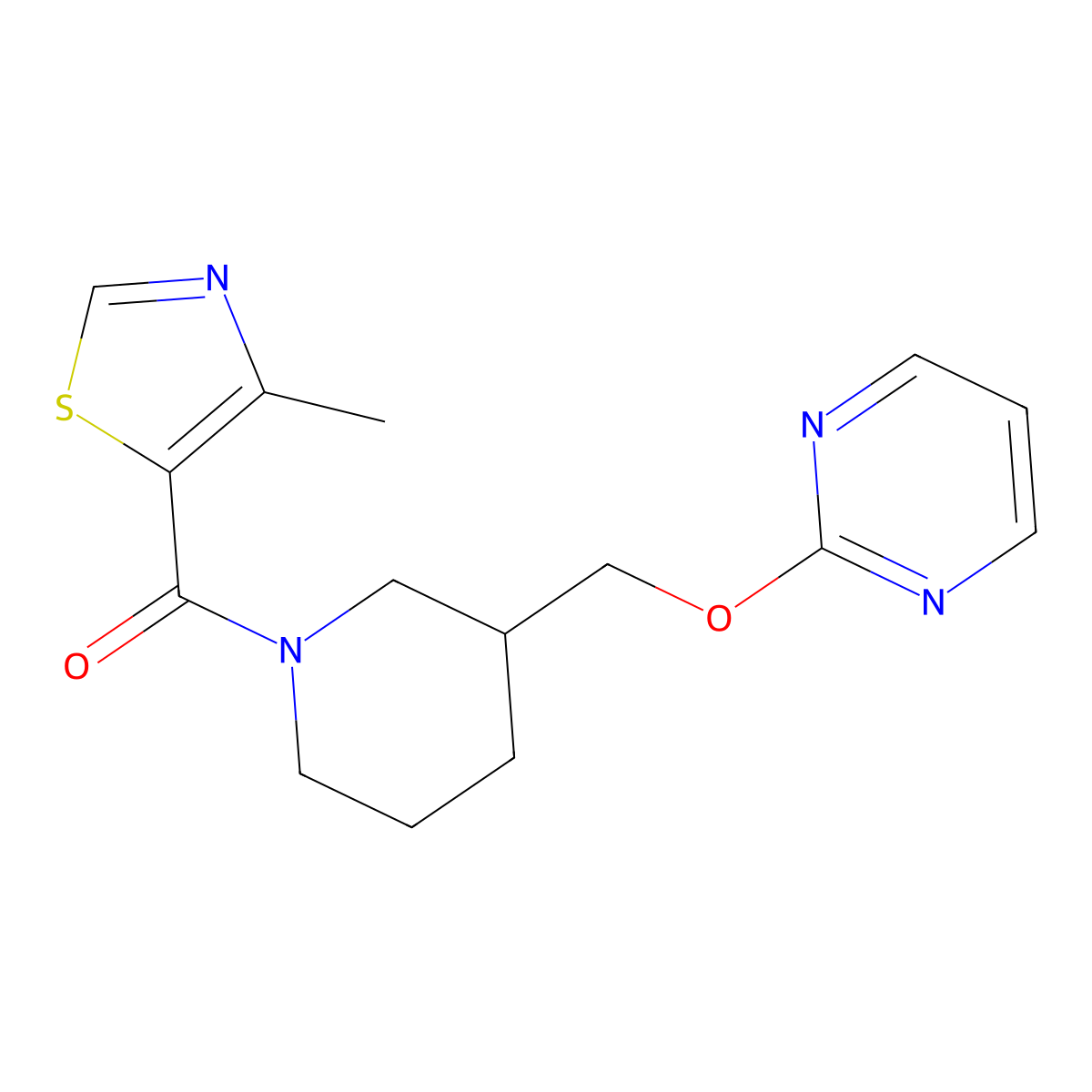 2-{[1-(4-Methyl-1,3-thiazole-5-carbonyl)piperidin-3-yl]methoxy}pyrimidine molecular structure, CAS 2380057-62-3