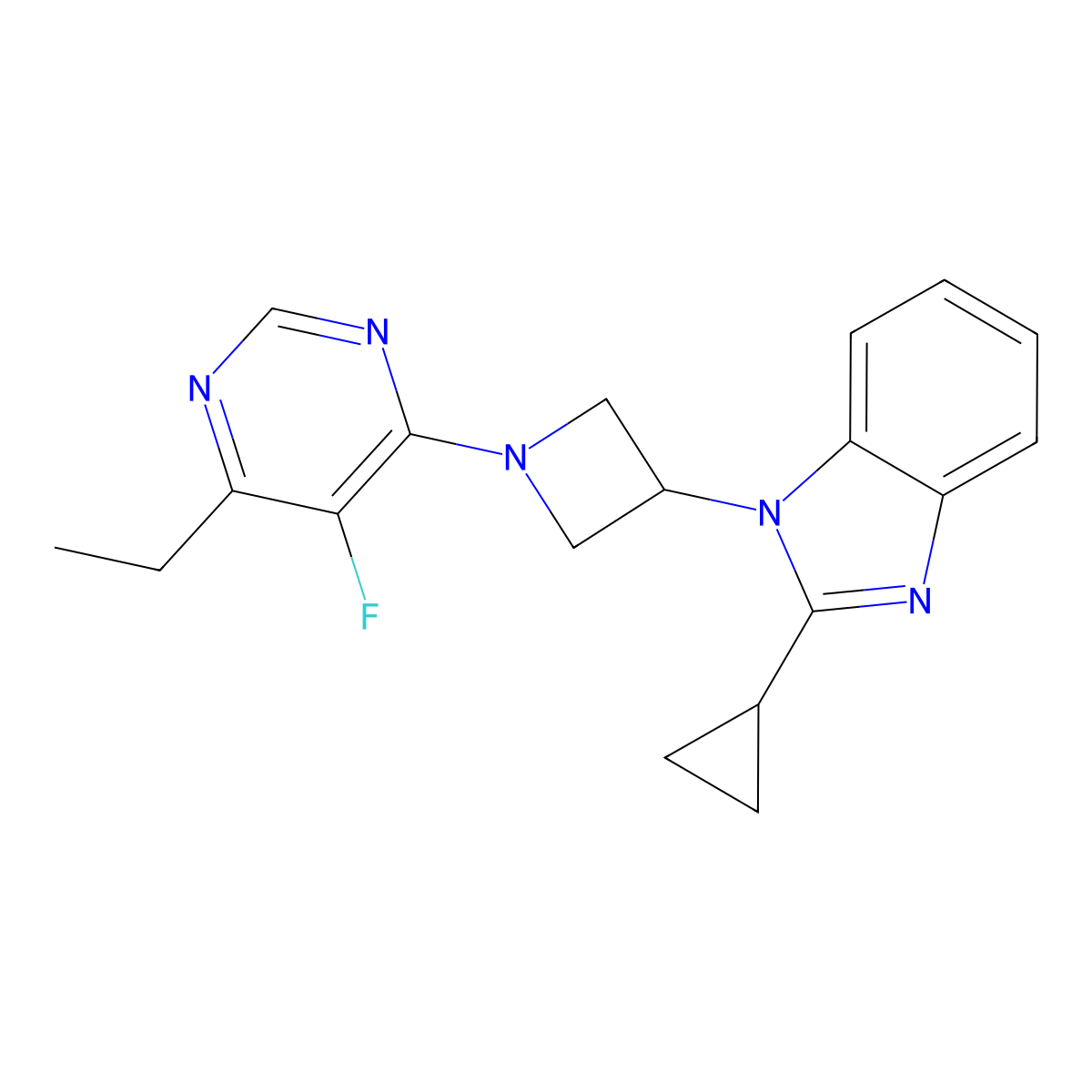 2-cyclopropyl-1-[1-(6-ethyl-5-fluoropyrimidin-4-yl)azetidin-3-yl]-1H-1,3-benzodiazole molecular structure, CAS 2380057-72-5