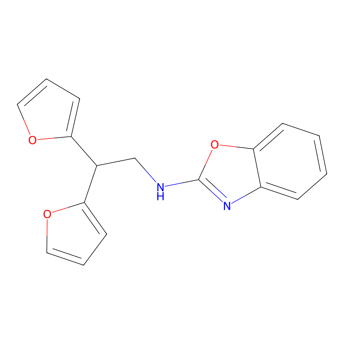 N-[2,2-Bis(furan-2-yl)ethyl]-1,3-benzoxazol-2-amine molecular structure, CAS 2380057-80-5