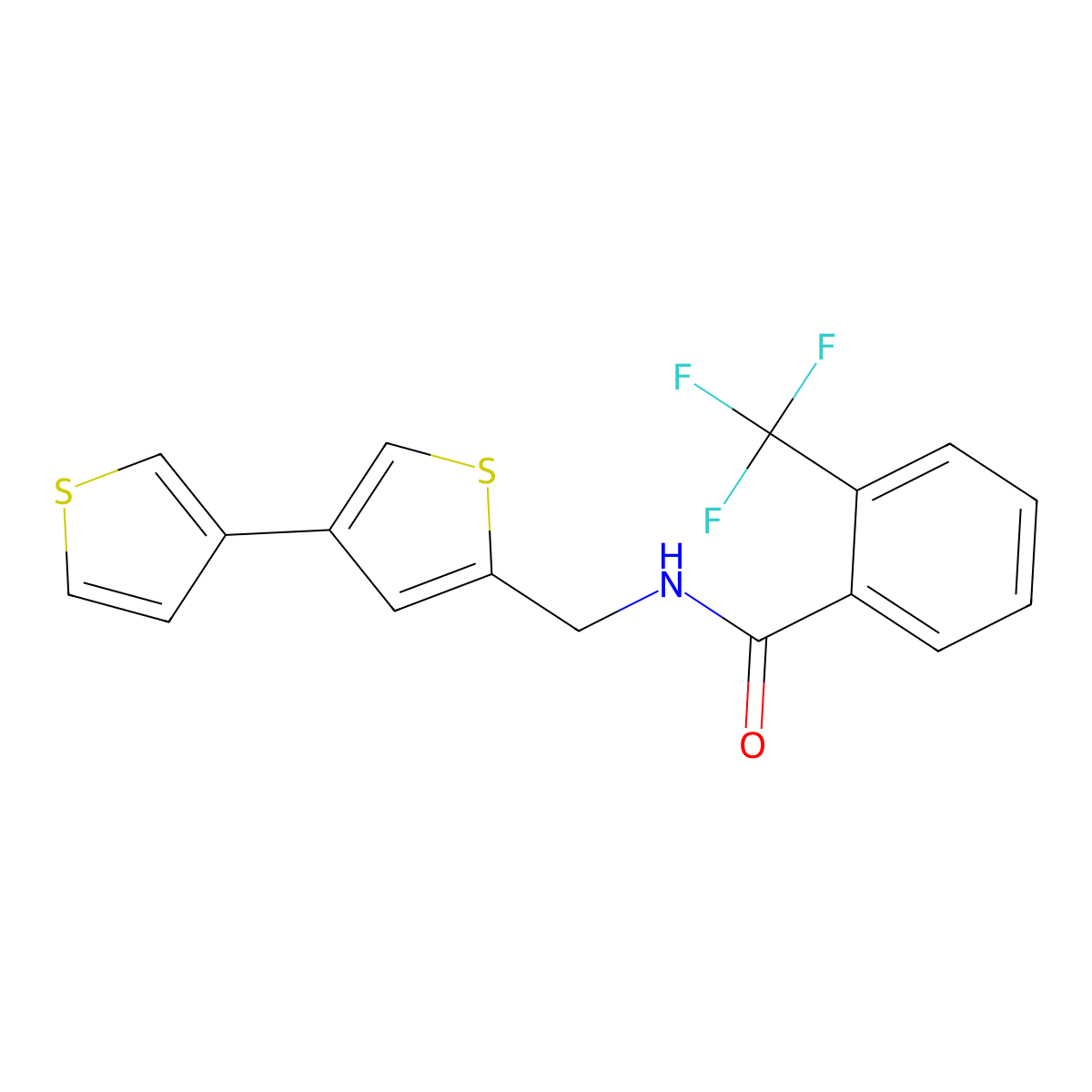 N-({[3,3'-bithiophene]-5-yl}methyl)-2-(trifluoromethyl)benzamide molecular structure, CAS 2380057-92-9