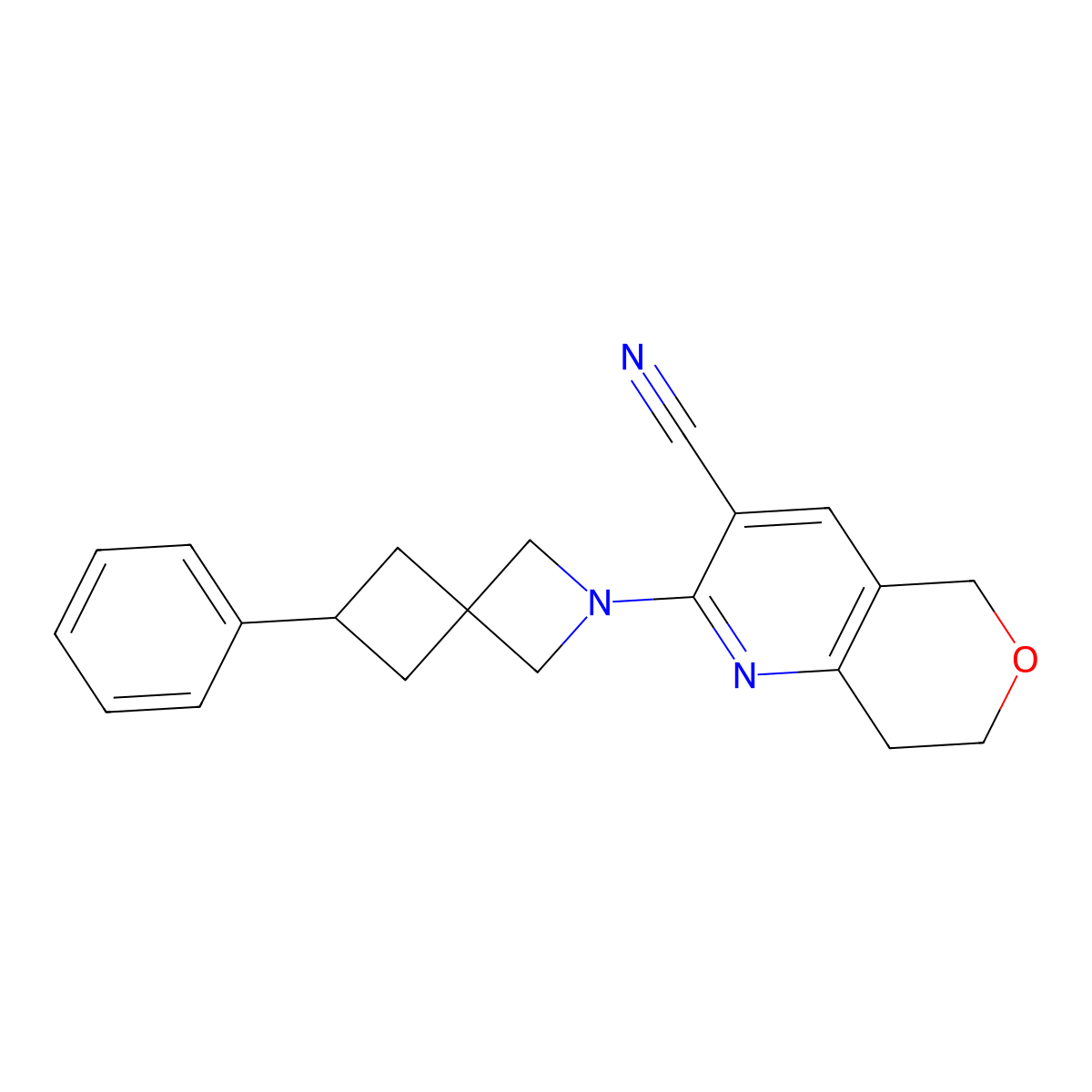 2-{6-phenyl-2-azaspiro[3.3]heptan-2-yl}-5H,7H,8H-pyrano[4,3-b]pyridine-3-carbonitrile molecular structure, CAS 2380057-97-4