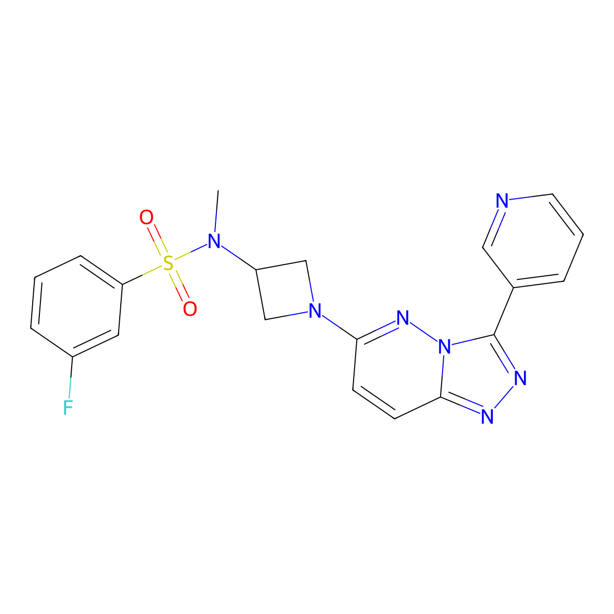 3-fluoro-N-methyl-N-{1-[3-(pyridin-3-yl)-[1,2,4]triazolo[4,3-b]pyridazin-6-yl]azetidin-3-yl}benzene-1-sulfonamide molecular structure, CAS 2380057-99-6