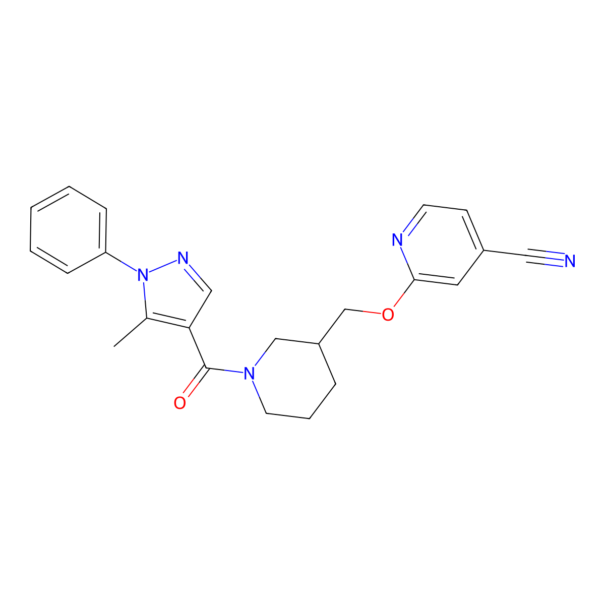 2-{[1-(5-methyl-1-phenyl-1H-pyrazole-4-carbonyl)piperidin-3-yl]methoxy}pyridine-4-carbonitrile molecular structure, CAS 2380058-00-2