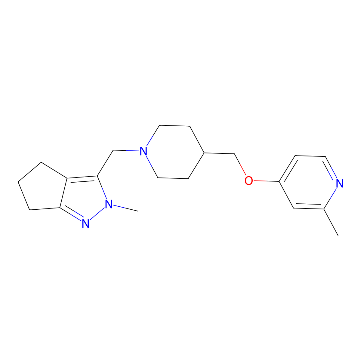 2-methyl-4-{[1-({2-methyl-2H,4H,5H,6H-cyclopenta[c]pyrazol-3-yl}methyl)piperidin-4-yl]methoxy}pyridine molecular structure, CAS 2380058-05-7