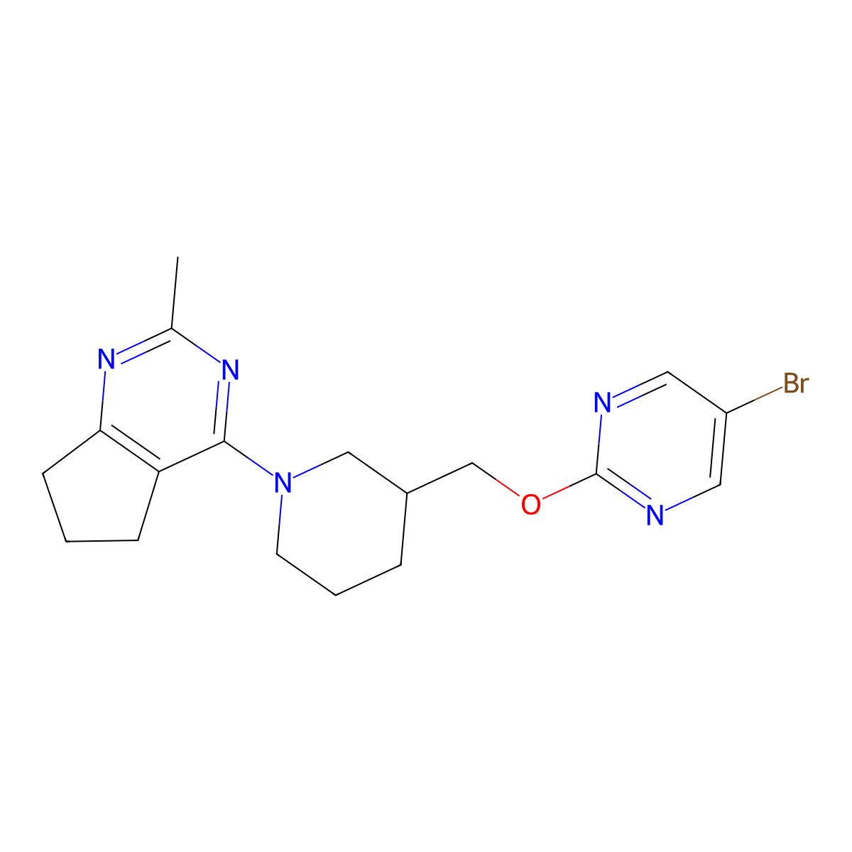 5-bromo-2-[(1-{2-methyl-5H,6H,7H-cyclopenta[d]pyrimidin-4-yl}piperidin-3-yl)methoxy]pyrimidine molecular structure, CAS 2380058-08-0