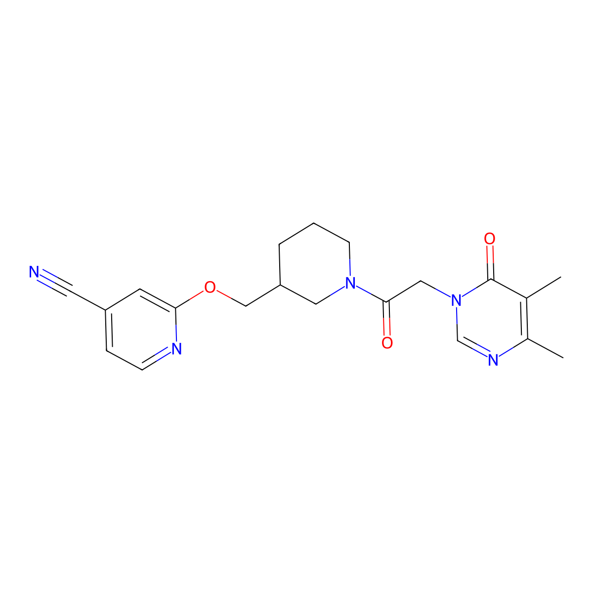 2-({1-[2-(4,5-Dimethyl-6-oxo-1,6-dihydropyrimidin-1-yl)acetyl]piperidin-3-yl}methoxy)pyridine-4-carbonitrile molecular structure, CAS 2380058-16-0