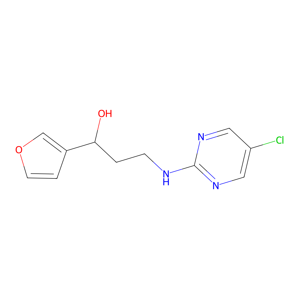 3-[(5-Chloropyrimidin-2-yl)amino]-1-(furan-3-yl)propan-1-ol molecular structure, CAS 2380058-18-2
