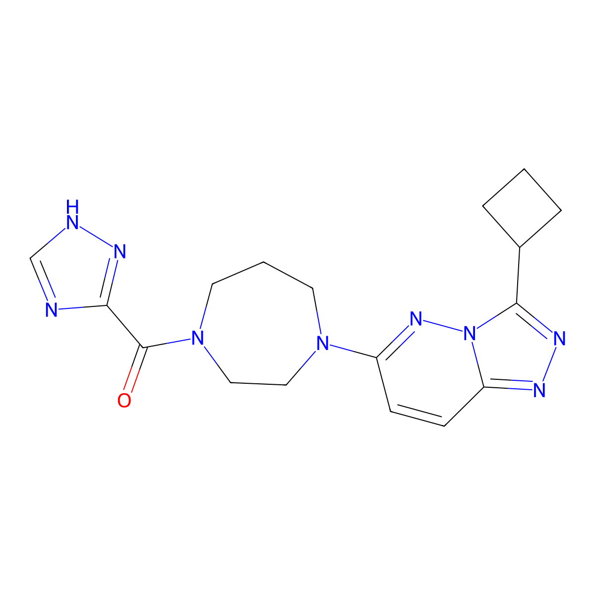 1-{3-cyclobutyl-[1,2,4]triazolo[4,3-b]pyridazin-6-yl}-4-(1H-1,2,4-triazole-3-carbonyl)-1,4-diazepane molecular structure, CAS 2380058-26-2