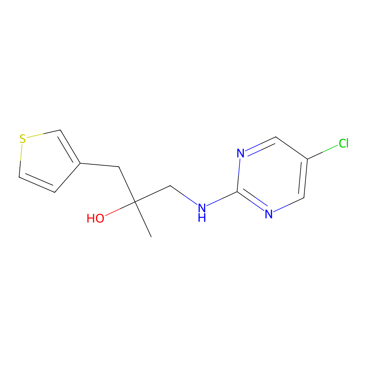 1-[(5-Chloropyrimidin-2-yl)amino]-2-methyl-3-(thiophen-3-yl)propan-2-ol molecular structure, CAS 2380058-47-7