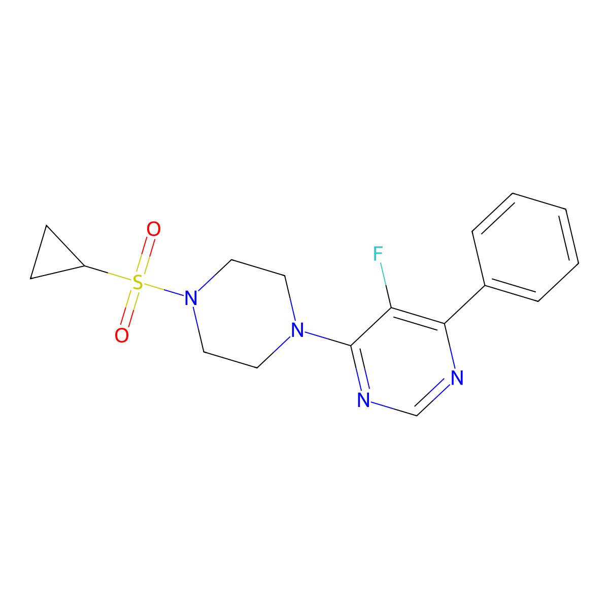 4-[4-(Cyclopropanesulfonyl)piperazin-1-yl]-5-fluoro-6-phenylpyrimidine molecular structure, CAS 2380058-53-5