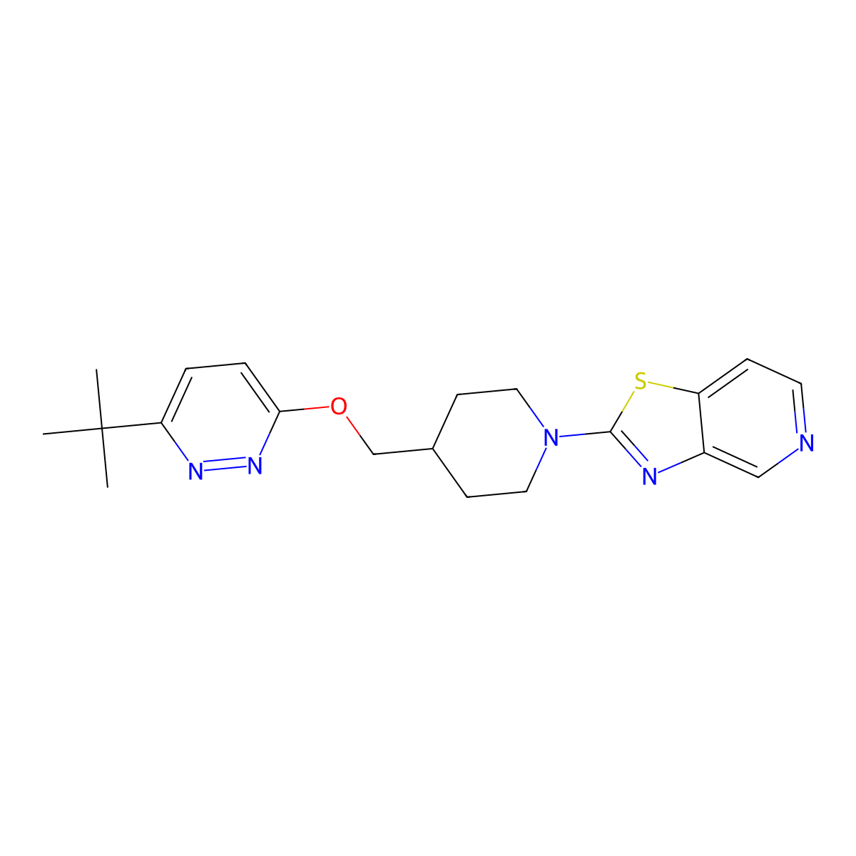 3-Tert-butyl-6-[(1-{[1,3]thiazolo[4,5-c]pyridin-2-yl}piperidin-4-yl)methoxy]pyridazine molecular structure, CAS 2380058-59-1