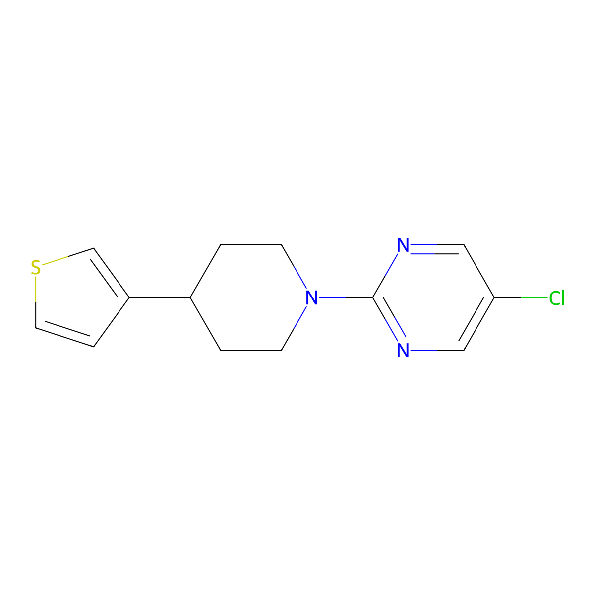 5-Chloro-2-[4-(thiophen-3-yl)piperidin-1-yl]pyrimidine molecular structure, CAS 2380058-63-7