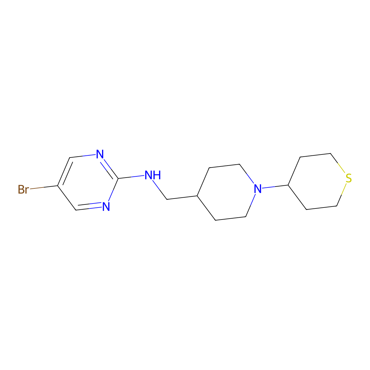 5-bromo-N-{[1-(thian-4-yl)piperidin-4-yl]methyl}pyrimidin-2-amine molecular structure, CAS 2380058-67-1