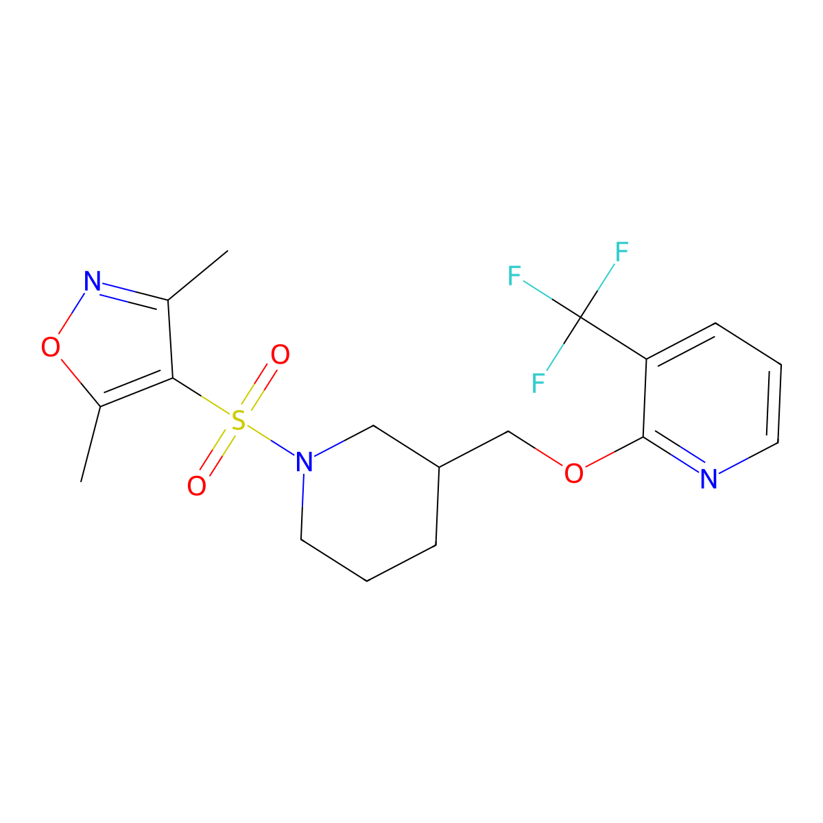 2-({1-[(3,5-Dimethyl-1,2-oxazol-4-yl)sulfonyl]piperidin-3-yl}methoxy)-3-(trifluoromethyl)pyridine molecular structure, CAS 2380058-73-9