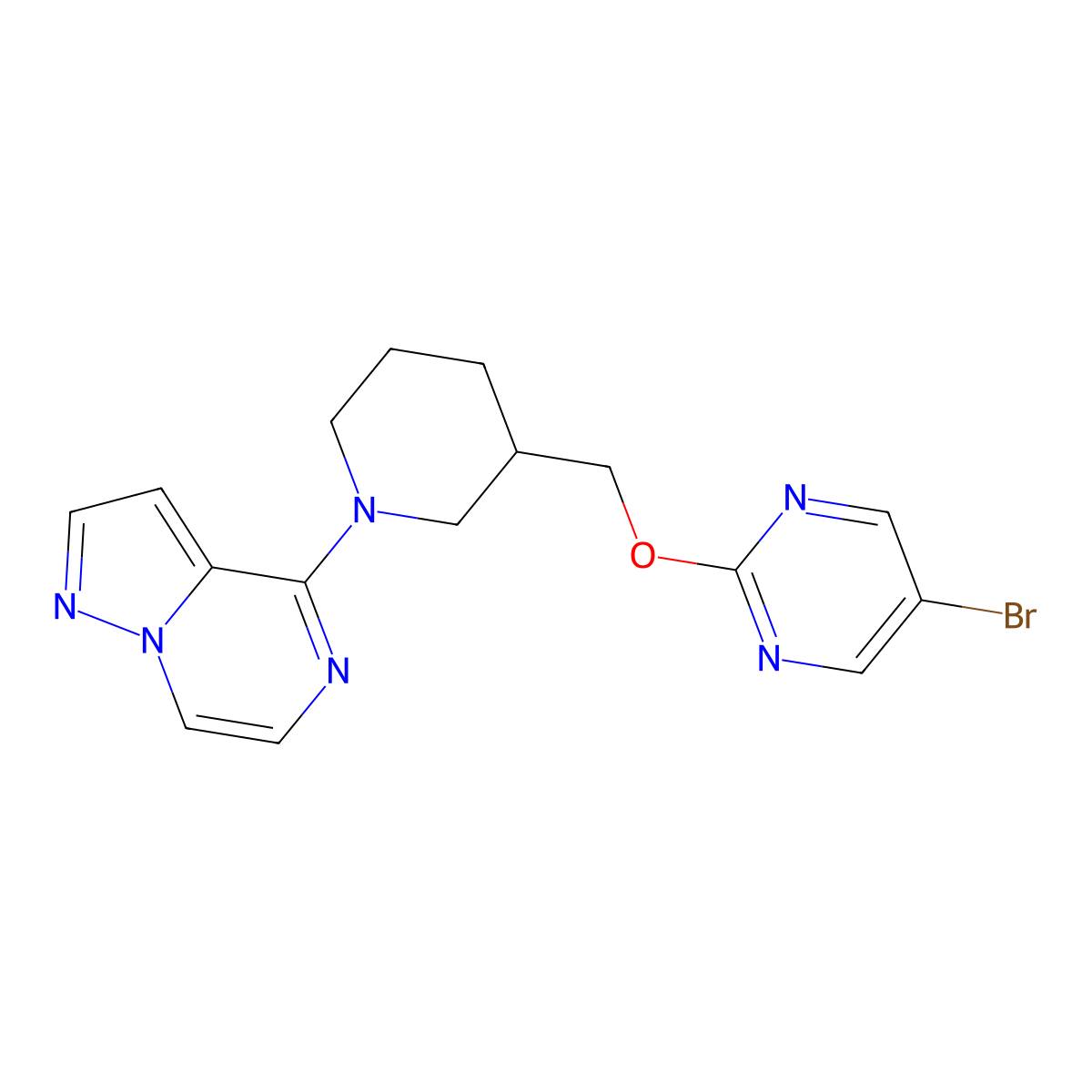 5-Bromo-2-[(1-{pyrazolo[1,5-a]pyrazin-4-yl}piperidin-3-yl)methoxy]pyrimidine molecular structure, CAS 2380058-75-1