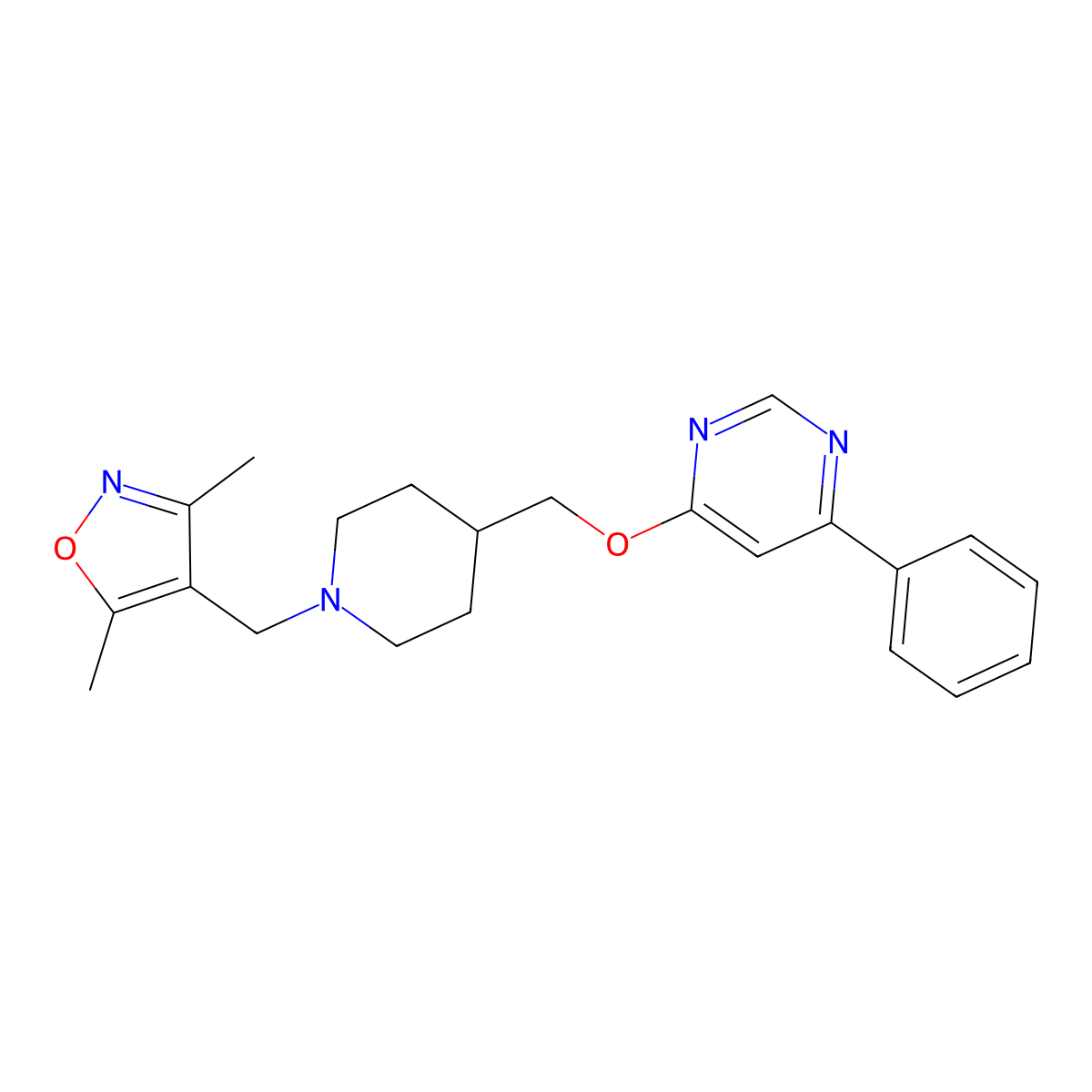 4-({1-[(3,5-Dimethyl-1,2-oxazol-4-yl)methyl]piperidin-4-yl}methoxy)-6-phenylpyrimidine molecular structure, CAS 2380058-77-3