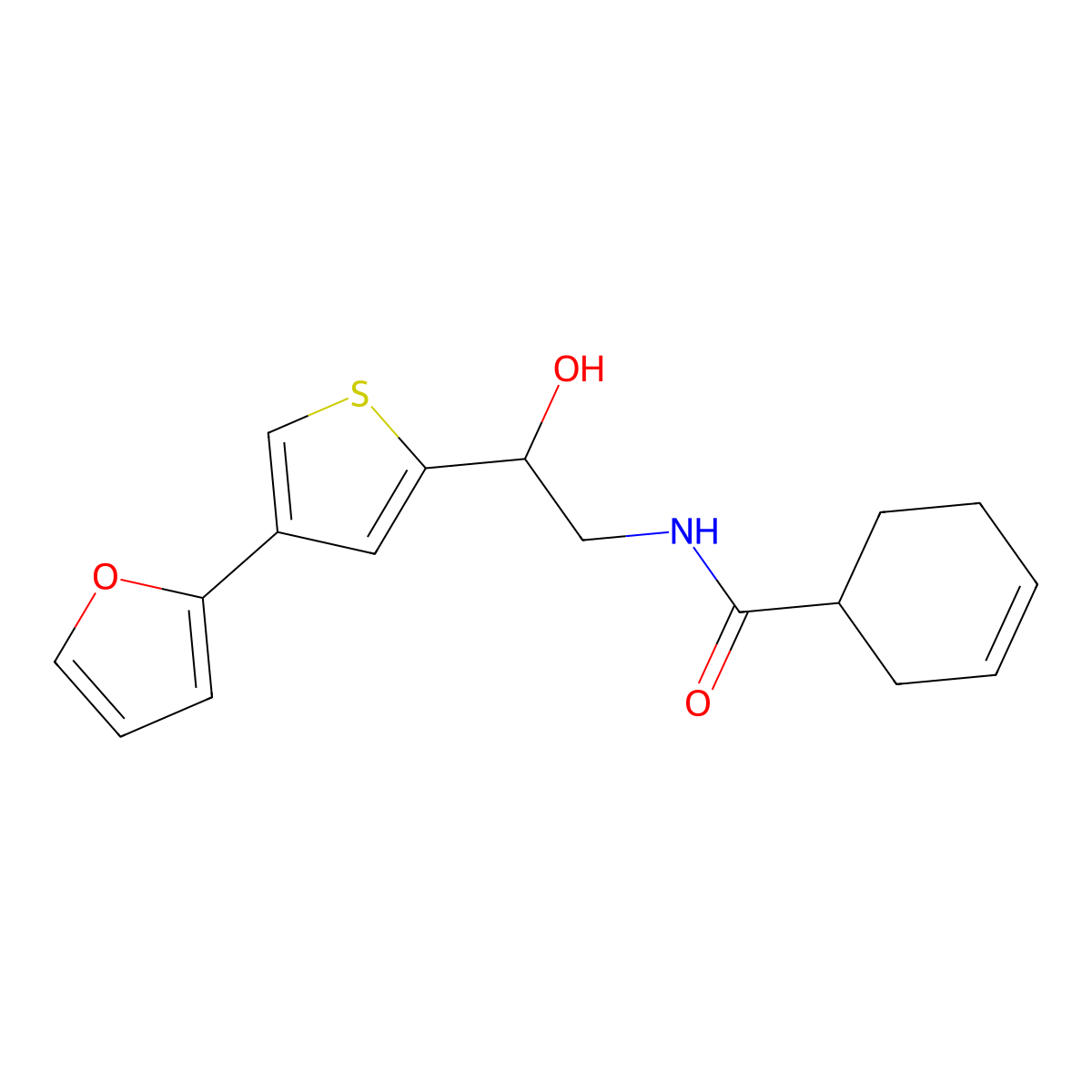N-{2-[4-(furan-2-yl)thiophen-2-yl]-2-hydroxyethyl}cyclohex-3-ene-1-carboxamide molecular structure, CAS 2380058-80-8