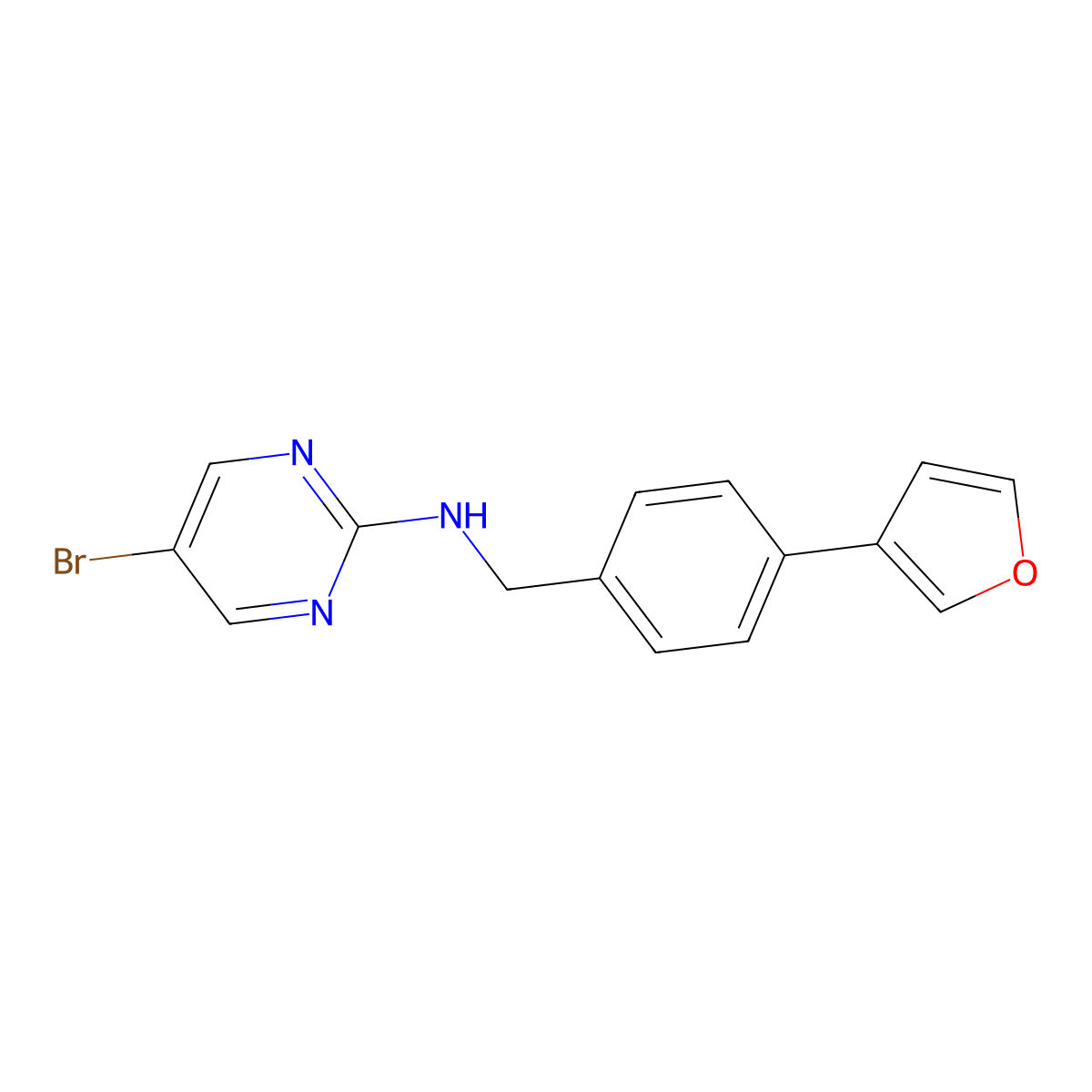5-bromo-N-{[4-(furan-3-yl)phenyl]methyl}pyrimidin-2-amine molecular structure, CAS 2380058-84-2