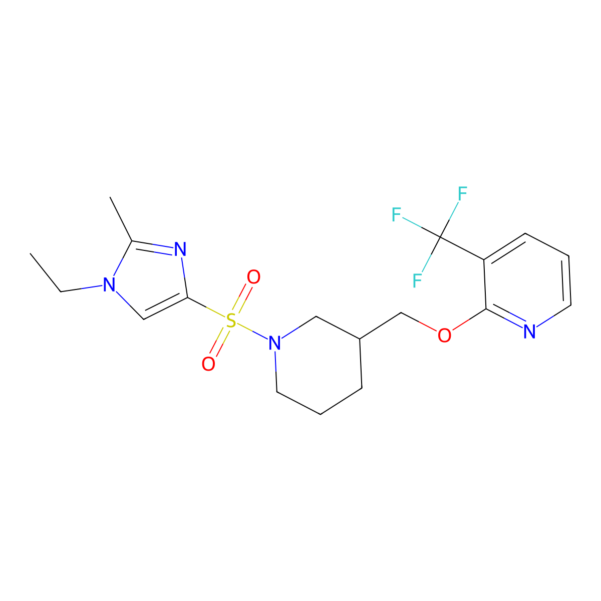 2-({1-[(1-ethyl-2-methyl-1H-imidazol-4-yl)sulfonyl]piperidin-3-yl}methoxy)-3-(trifluoromethyl)pyridine molecular structure, CAS 2380058-86-4